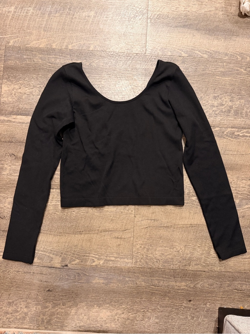 Wild Fable Black Seamless Long Sleeve Crop Top XL